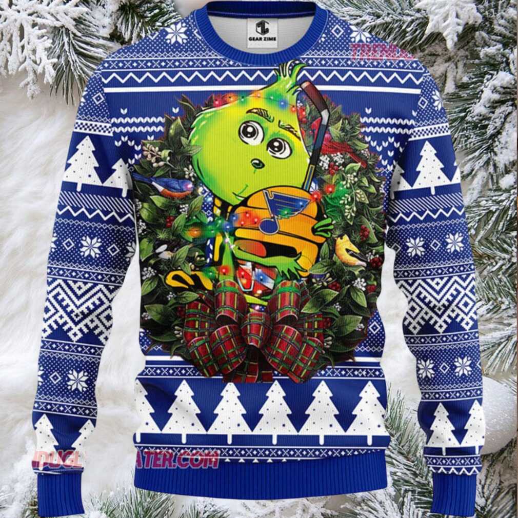 NHL St Louis Blues Grinch Hug Ugly Christmas Sweater NHL St Louis Blues Grinch Hug Ugly Christmas Sweater