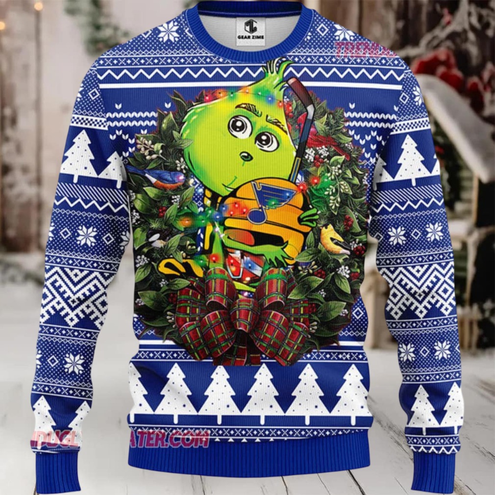NHL St Louis Blues Grinch Hug Ugly Christmas Sweater NHL St Louis Blues Grinch Hug Ugly Christmas Sweater