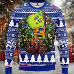 NHL St Louis Blues Grinch Hug Ugly Christmas Sweater