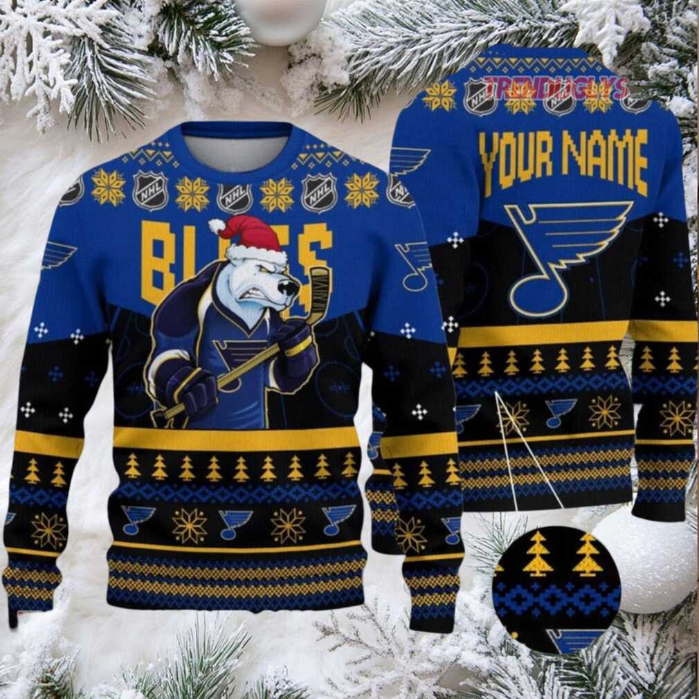 NHL St Louis Blues Mascot Fiery Skates Ugly Christmas Sweater NHL St Louis Blues Mascot Fiery Skates Ugly Christmas Sweater