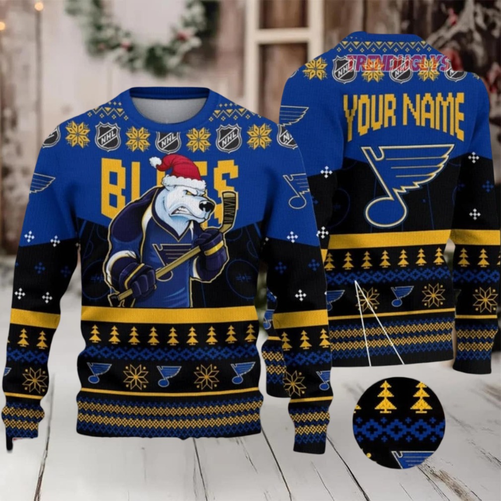NHL St Louis Blues Mascot Fiery Skates Ugly Christmas Sweater NHL St Louis Blues Mascot Fiery Skates Ugly Christmas Sweater