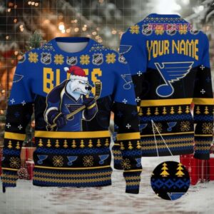 NHL St Louis Blues Mascot Fiery Skates Ugly Christmas Sweater