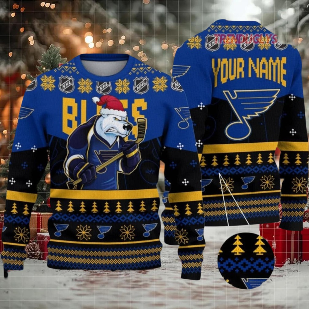 NHL St Louis Blues Mascot Fiery Skates Ugly Christmas Sweater NHL St Louis Blues Mascot Fiery Skates Ugly Christmas Sweater