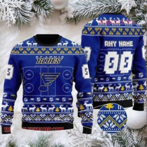 NHL St Louis Blues Winter Ice Rink Personalized Name & Number Ugly Christmas Sweater