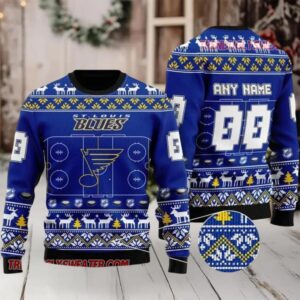 NHL St Louis Blues Winter Ice Rink Personalized Name & Number Ugly Christmas Sweater