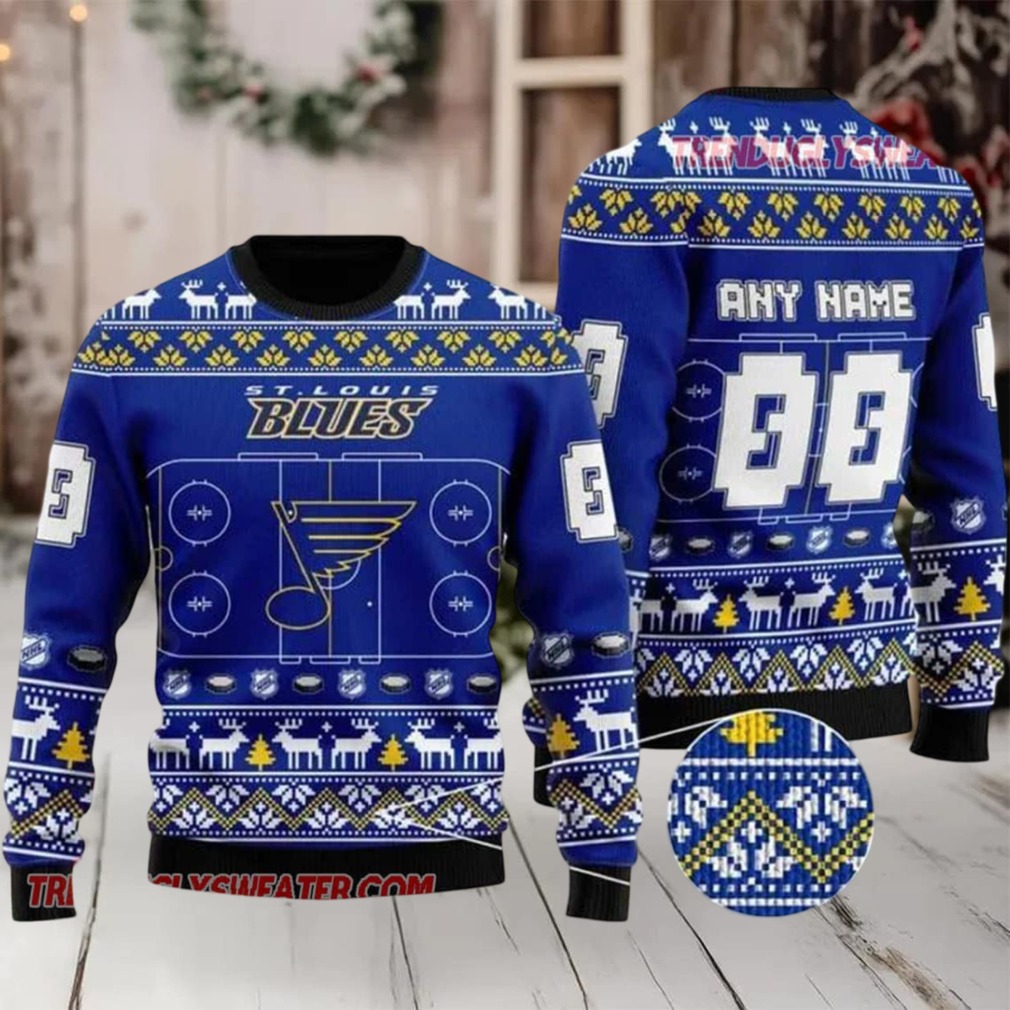 NHL St Louis Blues Winter Ice Rink Personalized Name Number Ugly Christmas Sweater