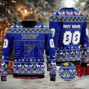 NHL St Louis Blues Winter Ice Rink Personalized Name & Number Ugly Christmas Sweater