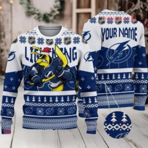 NHL Tampa Bay Lightning Mascot Fiery Skates Ugly Christmas Sweater