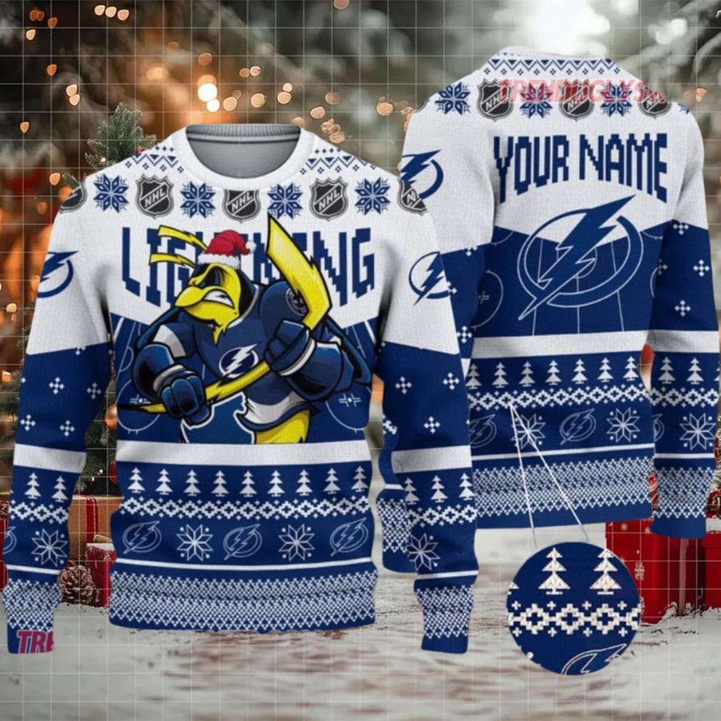 NHL Tampa Bay Lightning Mascot Fiery Skates Ugly Christmas Sweater NHL Tampa Bay Lightning Mascot Fiery Skates Ugly Christmas Sweater