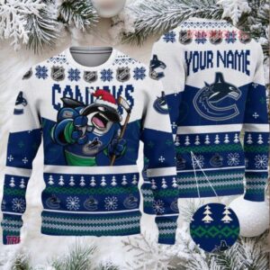 NHL Vancouver Canucks Mascot Fiery Skates Ugly Christmas Sweater