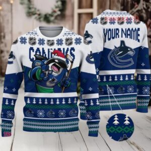 NHL Vancouver Canucks Mascot Fiery Skates Ugly Christmas Sweater