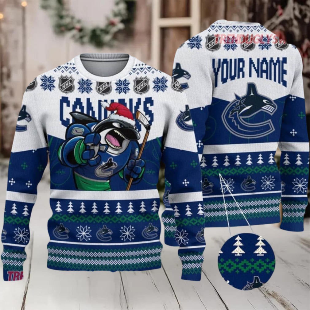 NHL Vancouver Canucks Mascot Fiery Skates Ugly Christmas Sweater