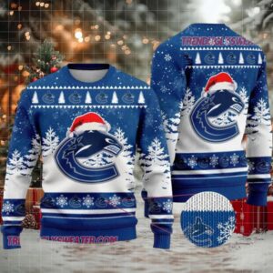 NHL Vancouver Canucks Santa Hat Ugly Christmas Sweater
