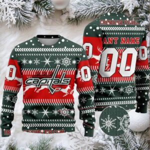 NHL Washington Capitals Reindeer Snowflake Personalized Name & Number Ugly Christmas Sweater