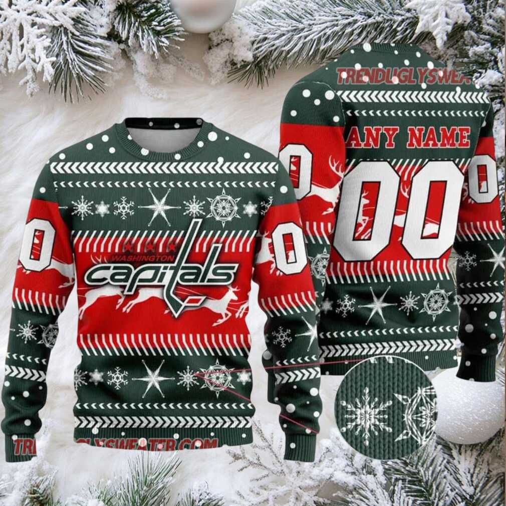 NHL Washington Capitals Reindeer Snowflake Personalized Name Number Ugly Christmas Sweater
