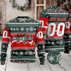 NHL Washington Capitals Reindeer Snowflake Personalized Name & Number Ugly Christmas Sweater