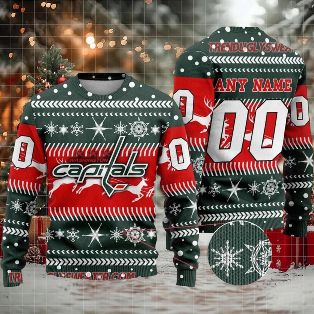 NHL Washington Capitals Reindeer Snowflake Personalized Name & Number Ugly Christmas Sweater NHL Washington Capitals Reindeer Snowflake Personalized Name & Number Ugly Christmas Sweater