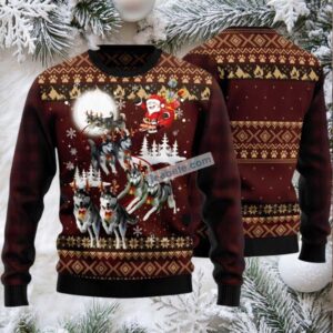 Siberian Husky Reindeers Pull Ugly Christmas Sweater Red Naughty