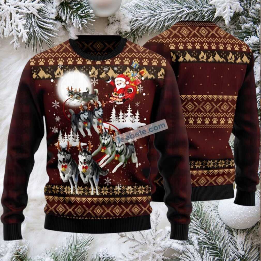 Siberian Husky Reindeers Pull Ugly Christmas Sweater Red Naughty Siberian Husky Reindeers Pull Ugly Christmas Sweater Red Naughty