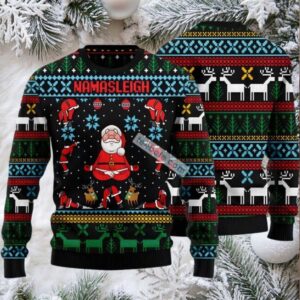 Namasleigh Santa Claus Yoga Ugly Christmas Sweater Black Plus Size