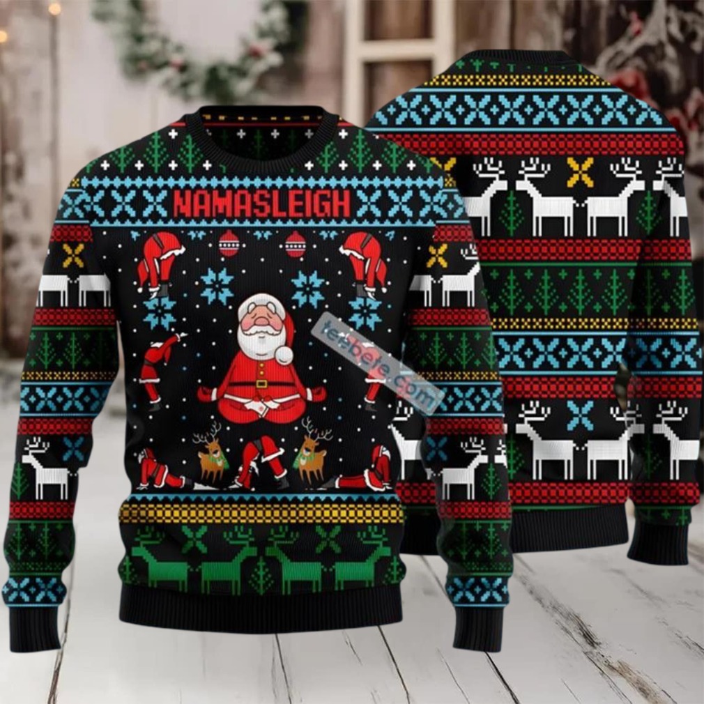 Namasleigh Santa Claus Yoga Ugly Christmas Sweater - Detail View