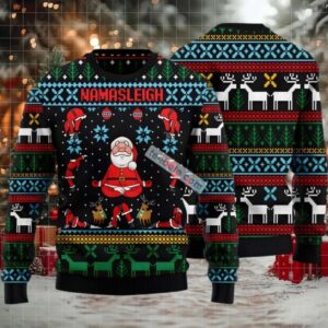 Namasleigh Santa Claus Yoga Ugly Christmas Sweater Black Plus Size