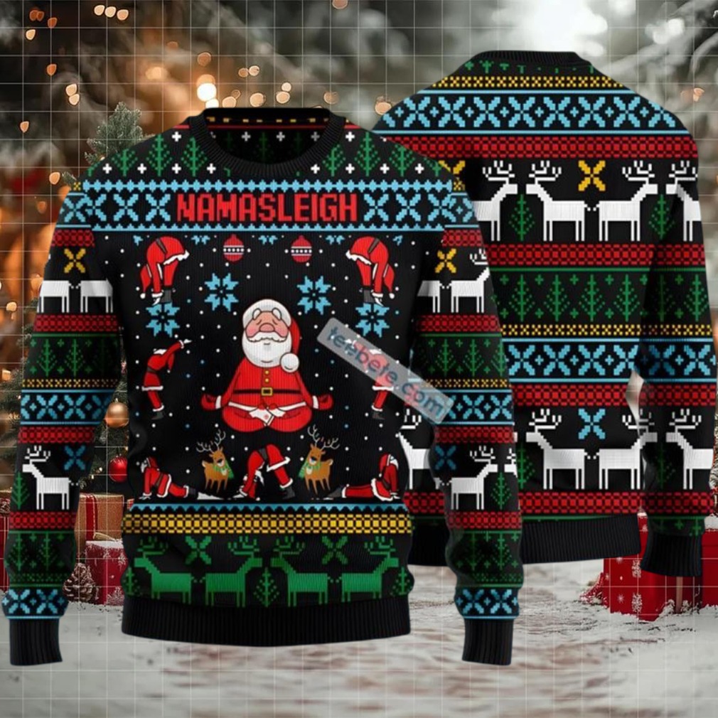 Namasleigh Santa Claus Yoga Ugly Christmas Sweater Black Plus Size Namasleigh Santa Claus Yoga Ugly Christmas Sweater Black Plus Size