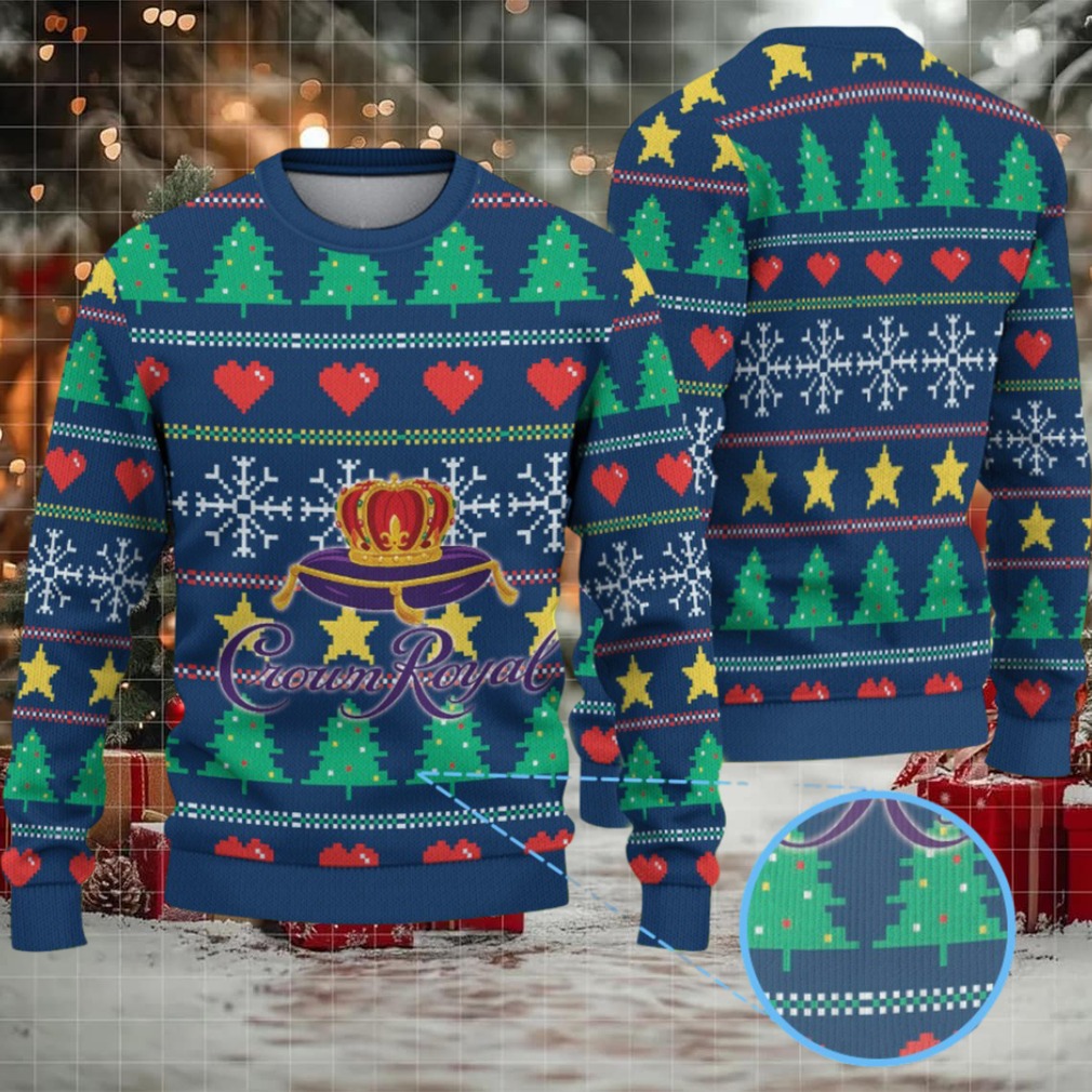 Navy Blue Christmas Pattern Ugly Sweater Crown Royal