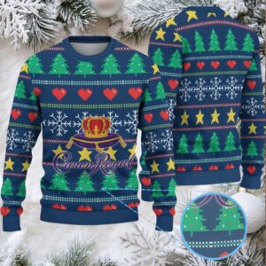 Navy Blue Christmas Pattern Ugly Sweater Crown Royal