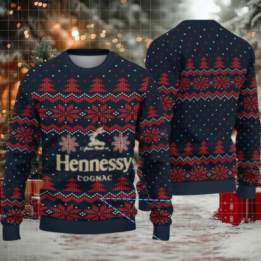 Navy Blue & Red Fair Isle Snowflake Christmas Tree Hennessy Themed Ugly Christmas Sweater Navy Blue & Red Fair Isle Snowflake Christmas Tree Hennessy Themed Ugly Christmas Sweater