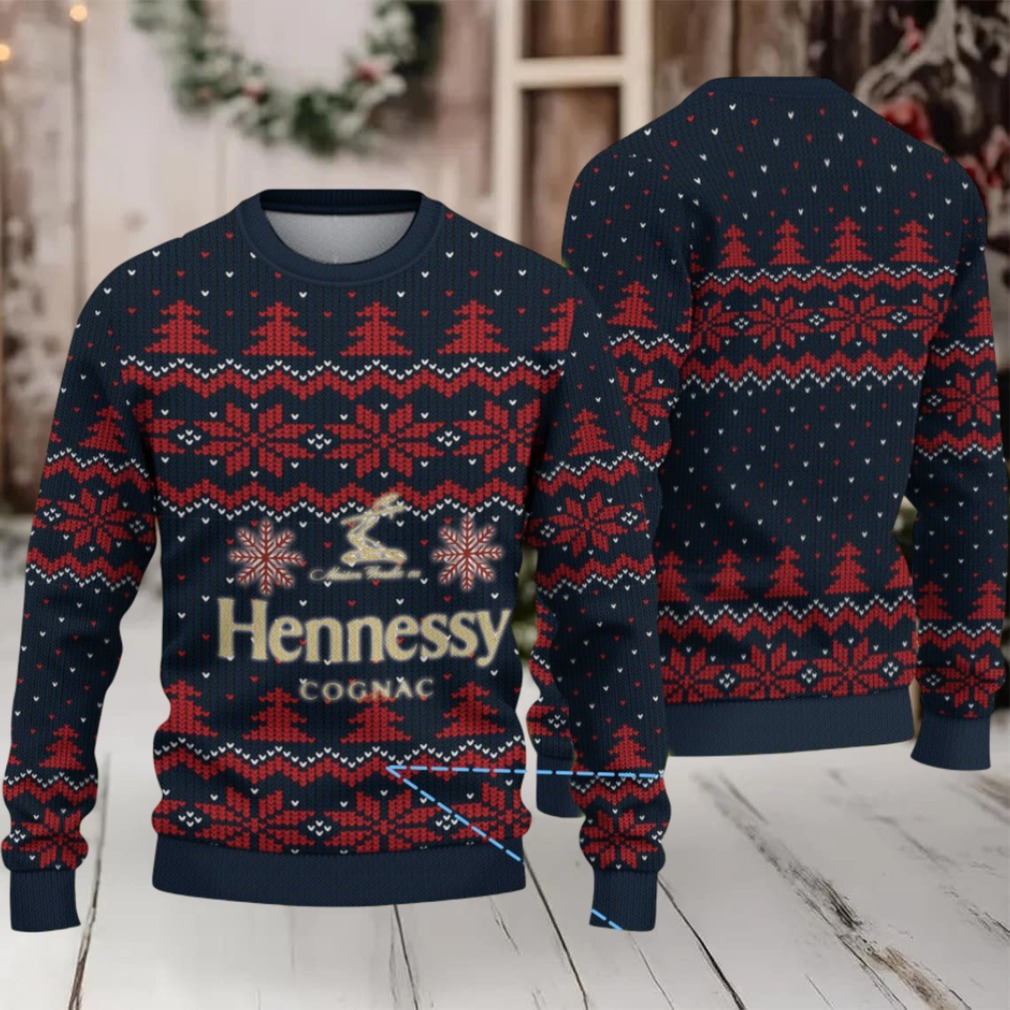Navy Blue & Red Fair Isle Snowflake Christmas Tree Hennessy Themed Ugly Christmas Sweater Navy Blue & Red Fair Isle Snowflake Christmas Tree Hennessy Themed Ugly Christmas Sweater