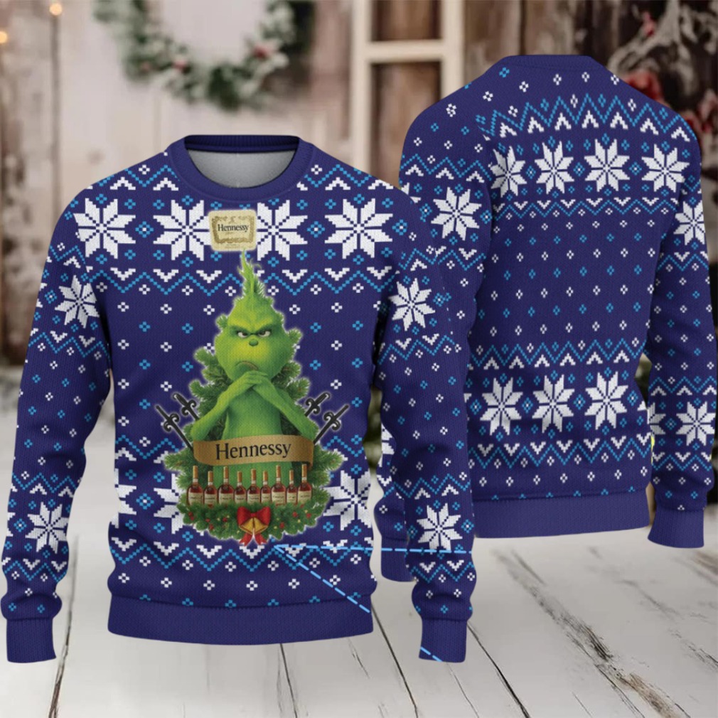 Navy Blue Snowflake Fair Isle Hennessy Ugly Christmas Sweater Navy Blue Snowflake Fair Isle Hennessy Ugly Christmas Sweater