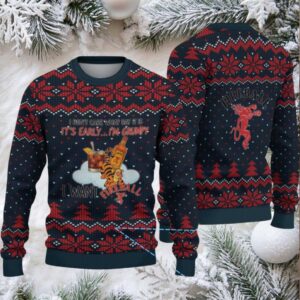 Navy Blue Snowflake Pattern “Grumpy Tiger & Fireball Cinnamon Whisky Bottle” Ugly Christmas Sweater