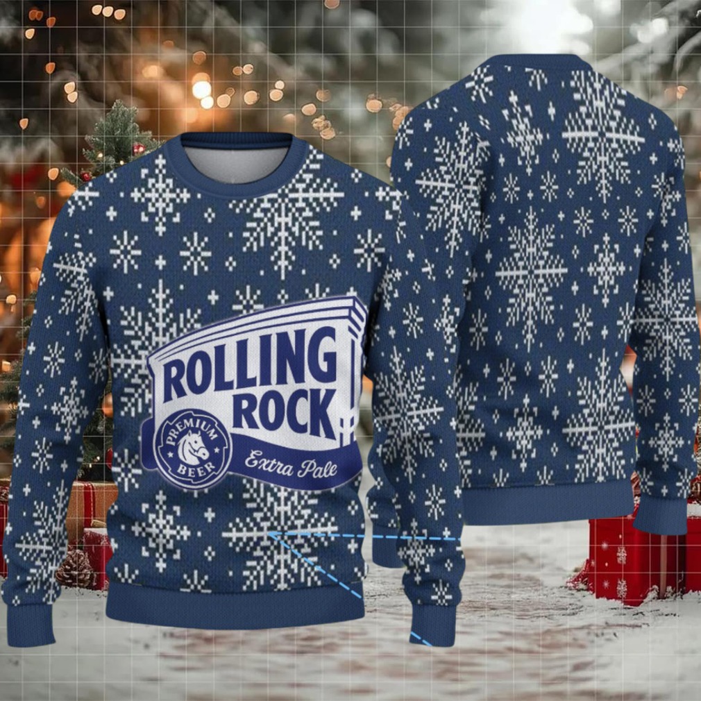 Navy Blue Snowflake Rolling Rock Ugly Christmas Sweater