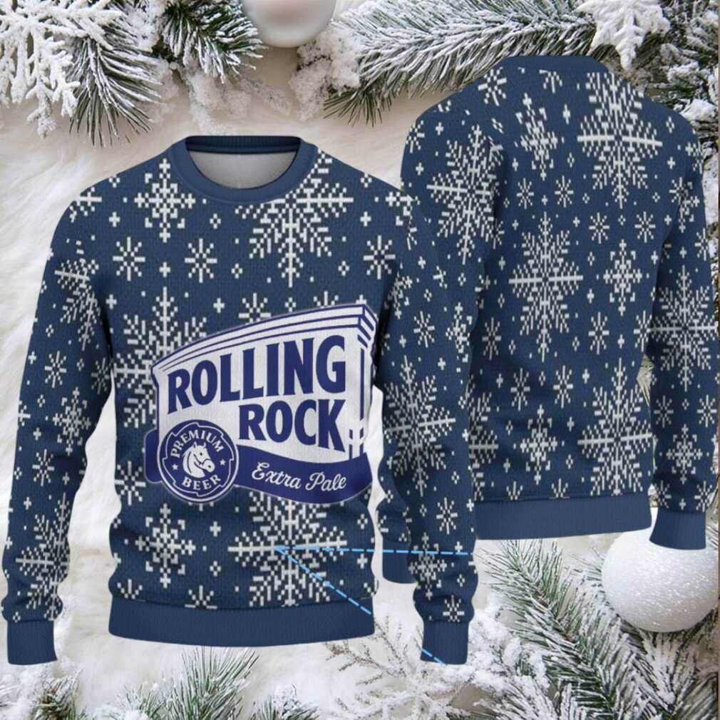 Navy Blue Snowflake Rolling Rock Ugly Christmas Sweater