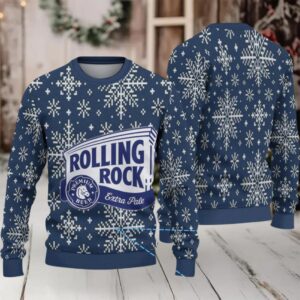 Navy Blue Snowflake Rolling Rock Ugly Christmas Sweater