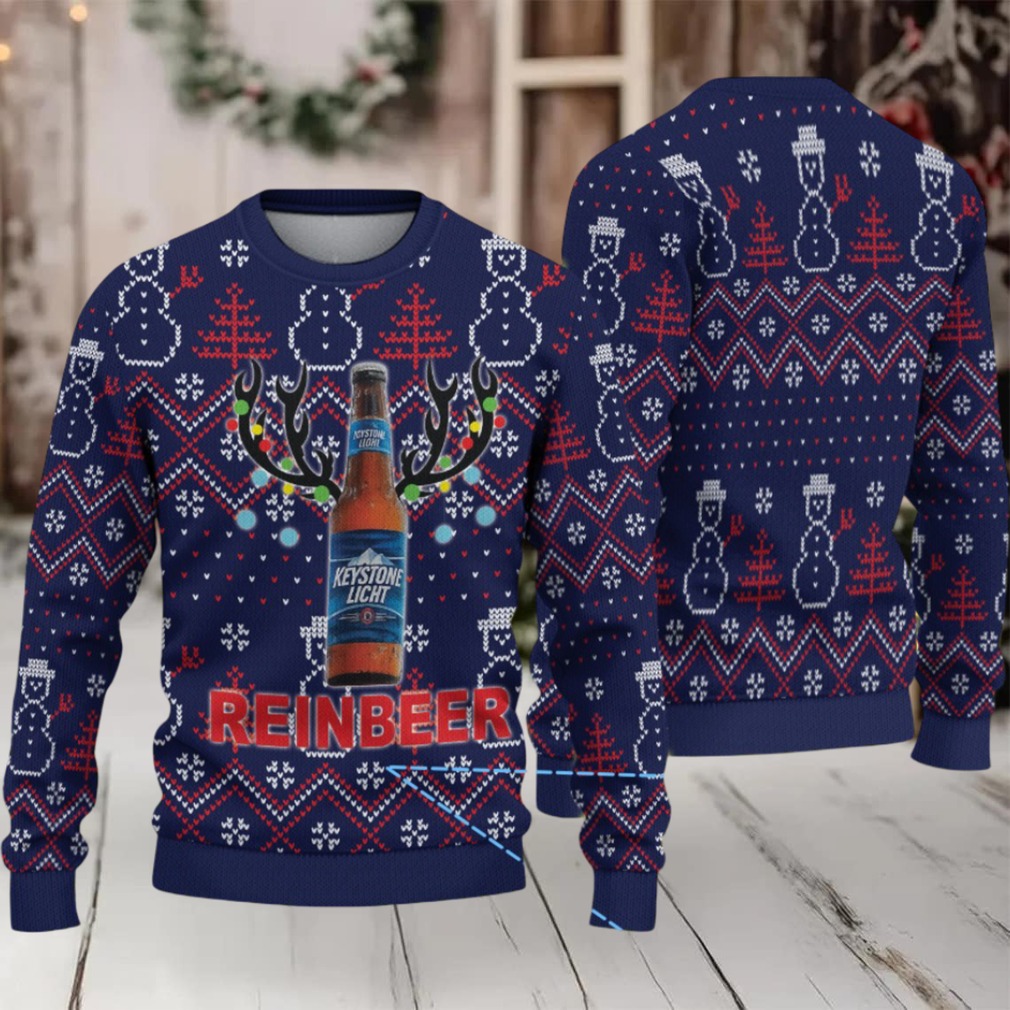 Navy Blue Snowman Pattern Keystone Light Reinbeer Ugly Christmas Sweater Navy Blue Snowman Pattern Keystone Light Reinbeer Ugly Christmas Sweater