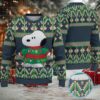 Green Ugly Christmas Sweater with Snowflake Pattern Featuring Hello Kitty Holding a Present Between Christmas Trees Green Ugly Christmas Sweater with Snowflake Pattern Featuring Hello Kitty Holding a Present Between Christmas Trees