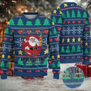 Navy Christmas Tree & Snowflake Fair Isle Bacardi “With Claus” Ugly Christmas Sweater