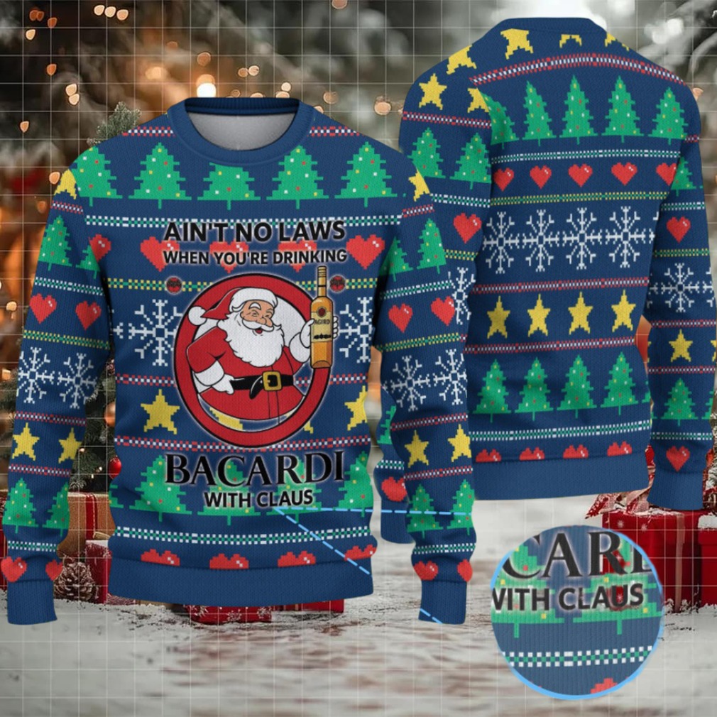 Navy Christmas Tree & Snowflake Fair Isle Bacardi “With Claus” Ugly Christmas Sweater