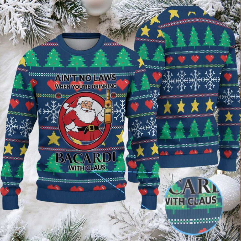 Navy Christmas Tree & Snowflake Fair Isle Bacardi “With Claus” Ugly Christmas Sweater