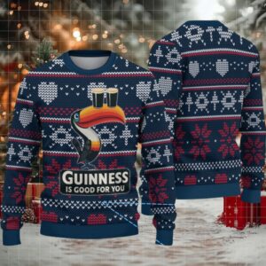 Navy Fair Isle Hearts & Snowflakes Guinness Toucan Ugly Christmas Sweater