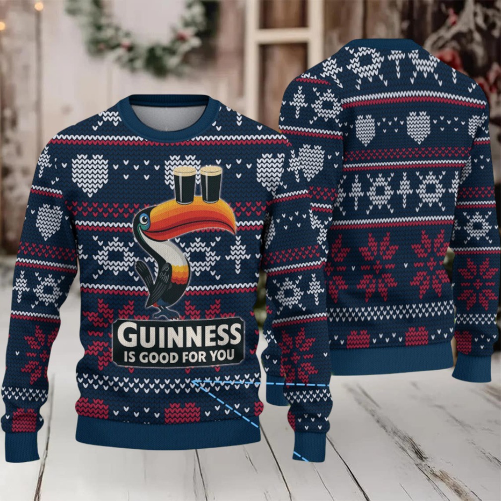 Navy Fair Isle Hearts & Snowflakes Guinness Toucan Ugly Christmas Sweater Navy Fair Isle Hearts & Snowflakes Guinness Toucan Ugly Christmas Sweater