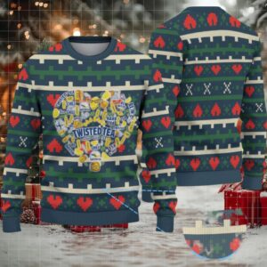 Navy Green Twisted Tea Heart Christmas Pattern Ugly Sweater