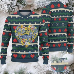 Navy Green Twisted Tea Heart Christmas Pattern Ugly Sweater