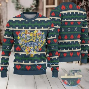 Navy Green Twisted Tea Heart Christmas Pattern Ugly Sweater
