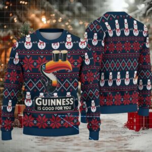 Navy Snowman & Poinsettia Fair Isle Guinness Toucan Ugly Christmas Sweater