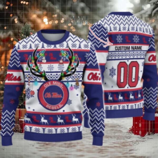 Ncaa Ole Miss Rebels Special Reindeer Light Ugly Christmas Sweater