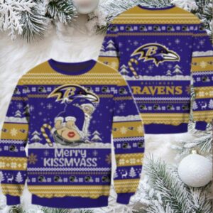 Nfl Baltimore Ravens Nfl 2024 Merrykissmyass Funny Santa Claus Christmas Ugly Sweater