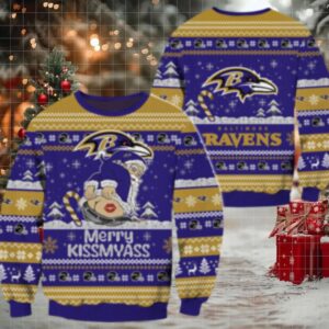 Nfl Baltimore Ravens Nfl 2024 Merrykissmyass Funny Santa Claus Christmas Ugly Sweater